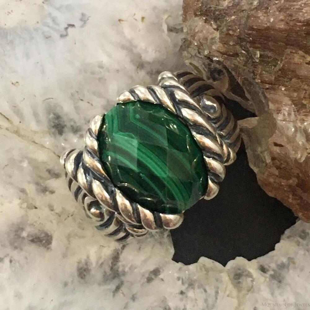 Carolyn Pollack Vintage Sterling Oval Faceted Malachite Shield Ring For Women